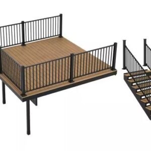 Apex Attached 12 ft. x 12 ft. Himalayan Cedar PVC Deck Kit and 7-Step Stair Kit with Steel Framing and Aluminum Railing