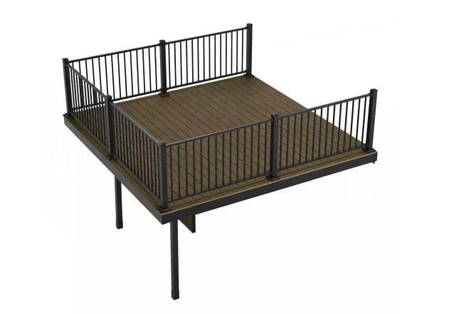Apex Attached 12 ft. x 12 ft. Brazilian Teak PVC Deck Kit with Steel Framing and Aluminum Railing