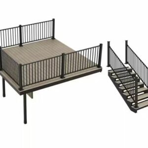 Apex Attached 12 ft. x 12 ft. Artic Birch PVC Deck Kit and 7-Step Stair Kit with Steel Framing and Aluminum Railing