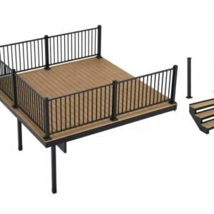 Apex Attached 12 ft. x 12 ft. Himalayan Cedar PVC Deck Kit and 3-Step Stair Kit with Steel Framing and Aluminum Railing